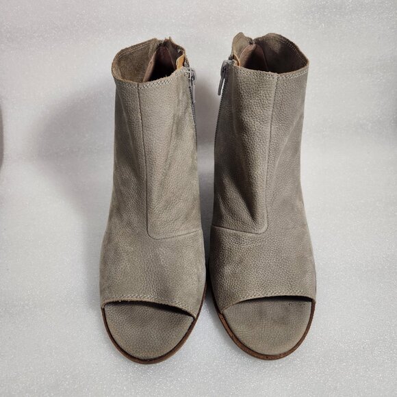 Lucky Brand Gray Leather Kasima Peep Toe Block Heel Booties 8M - Picture 2 of 14
